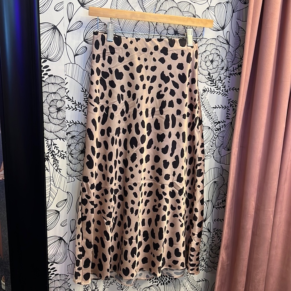 Satin Leopard Midi Skirt